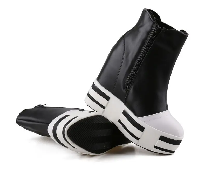 Women's 13cm Leather Platform Wedge Boots - true deals club