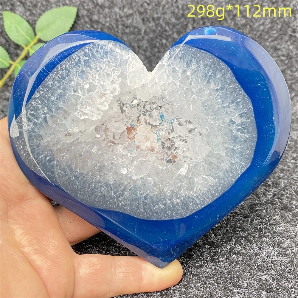 ハート型の天然ミネラルブルー瑪瑙ジオード,クォーツクリスタル,愛