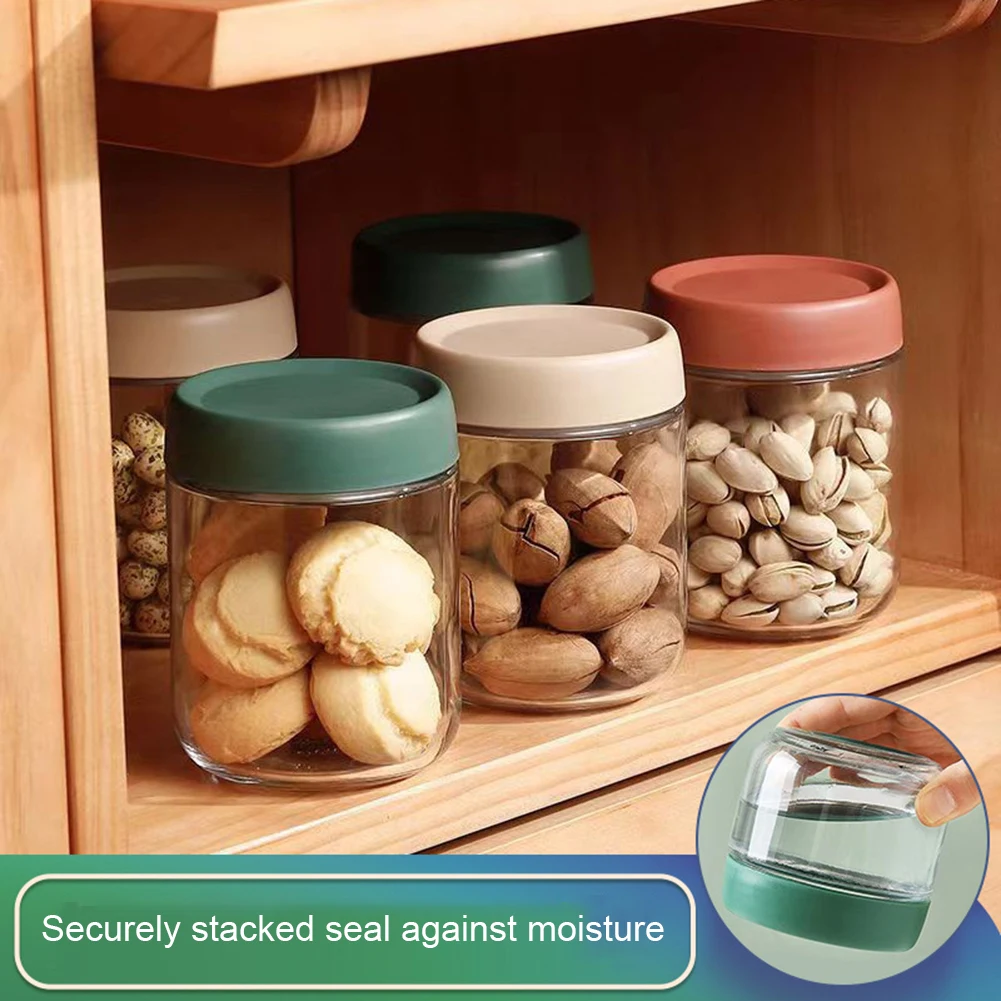 

Round Glass Storage Tank Airtight With Cover Lid Bottle Container Jar Coffee Beans Tea Food Storage Spice Seasoning Bottles