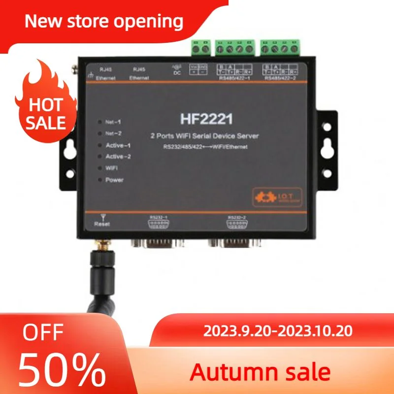 

HF2221 Industrial Modbus 2Ports Serial Server RS232/RS485/RS422 to WiFi Ethernet Device Converter DTU 5-36VDC