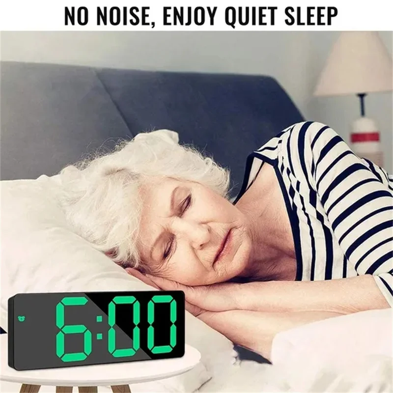 Description Picture 5 of itemLED Mirror Digital Alarm Clock Voice Control Table Clock Snooze Function 3 Brightness Adjustable 12/24H Electronic LED Clocks