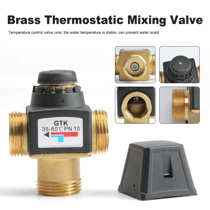 3 Way Thermostatic Mixer Valve DN20/25 Female/Male Thread Brass Thermostatic for 3/4" 1" Solar Water Heater Thread Mixing Valve