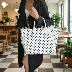 High Quality Women's Tote Bag with Polka Dot Design - Fashionable Nylon Large Capacity Shoulder Handbag (WHITE)