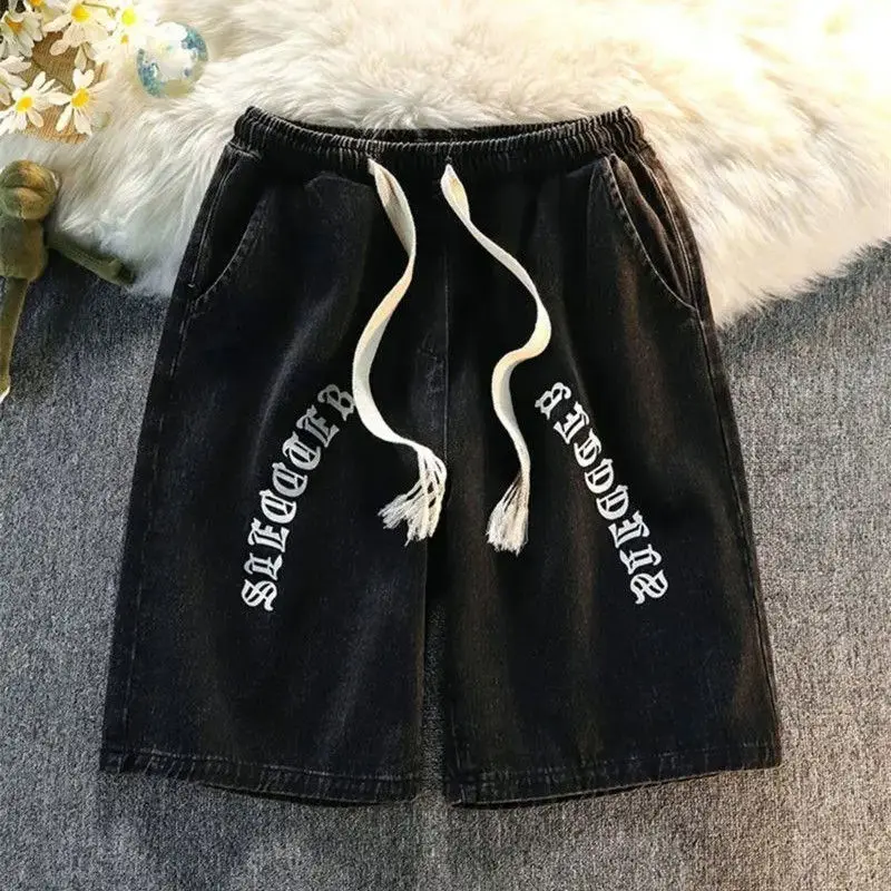 

Oversize Trendy Brand Loose Straight Denim Shorts Men Women High Waist Slimming Wide-leg Pants All-match Casual Five-point Pants