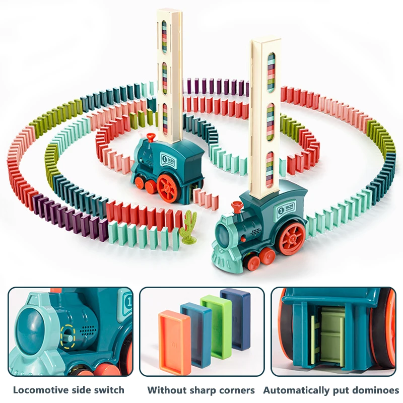Train de dominos à pose automatique pour enfants, voiture électrique