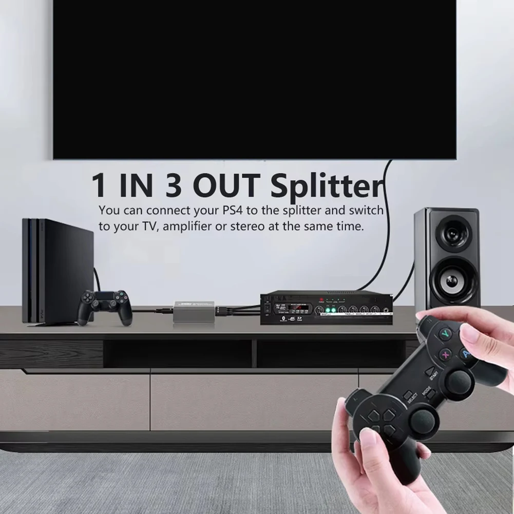 (A75T) SPDIF 디지털 오디오 분배기 1x3 Toslink 광학 3방향 어댑터 지원 PS4/TV/Xbox/앰프용 LPCM 2.0 DTS Dolby-AC3