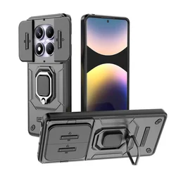 Magnetic Ring Stand Armor Phone Case with Car Mount Functionality for RedmiNote14 Pro 4G (ZDX-Black)