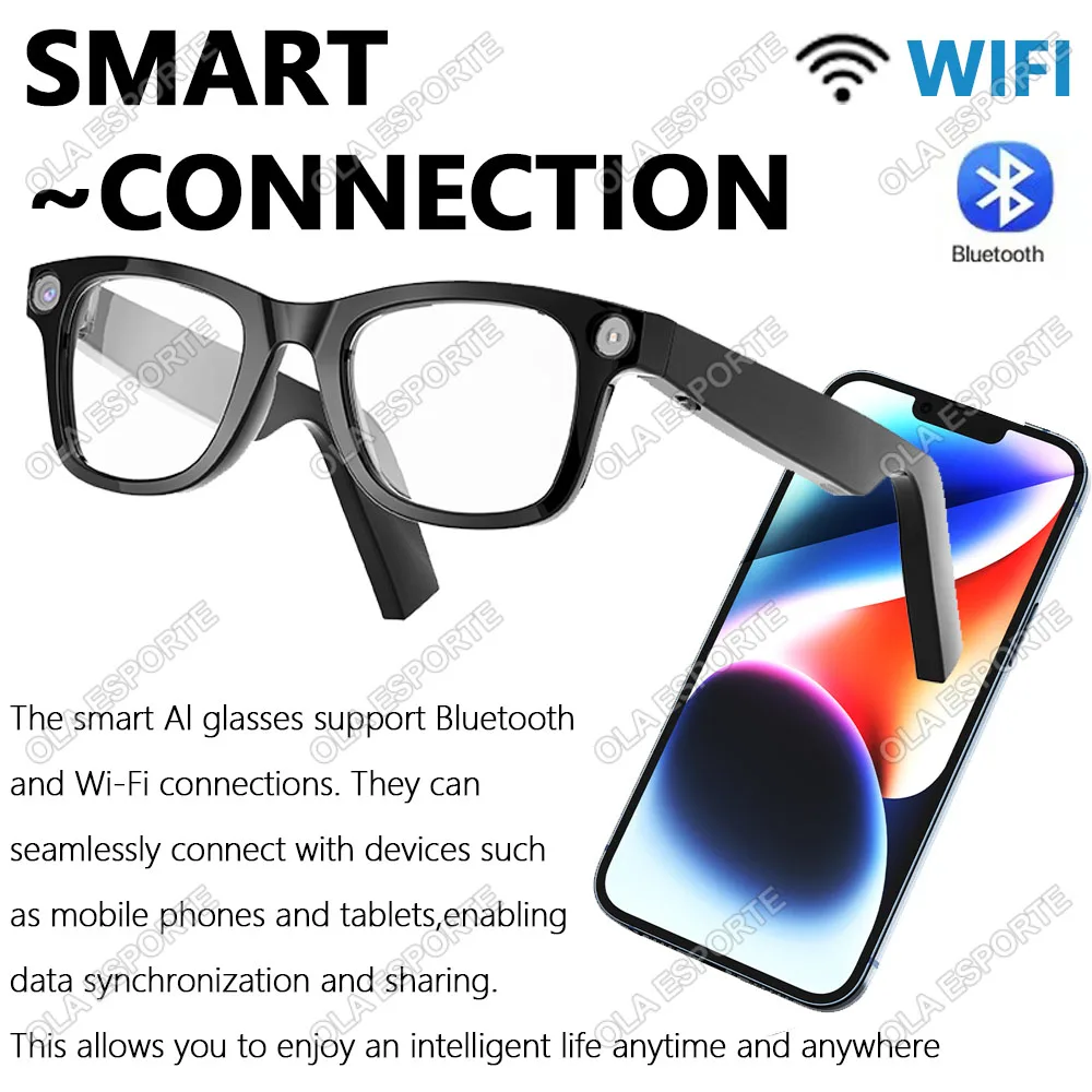 2026 Smart Glasses 5MP HD Camera AI Glasses Camera Photo Video Recording Call Waterproof Anti-blue Camera Sunglasses Man Women