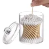 4 Pack Acrylic Qtip Holder Dispenser for Cotton Swabs, Balls, Pads, Floss Picks- Small Clear Vanity Makeup Storage Box Organizer 1