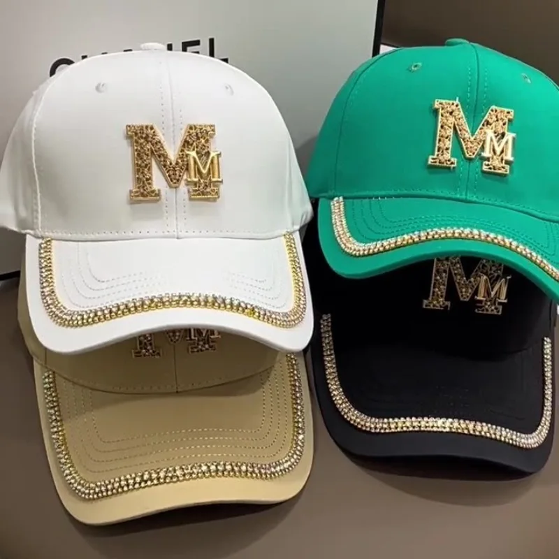 2023 New Double Letter M Women's Bling Bling Baseball Hats Ladies Fashion  Caps with Rhinestone Snapback Hip Hop Hats White Green - AliExpress