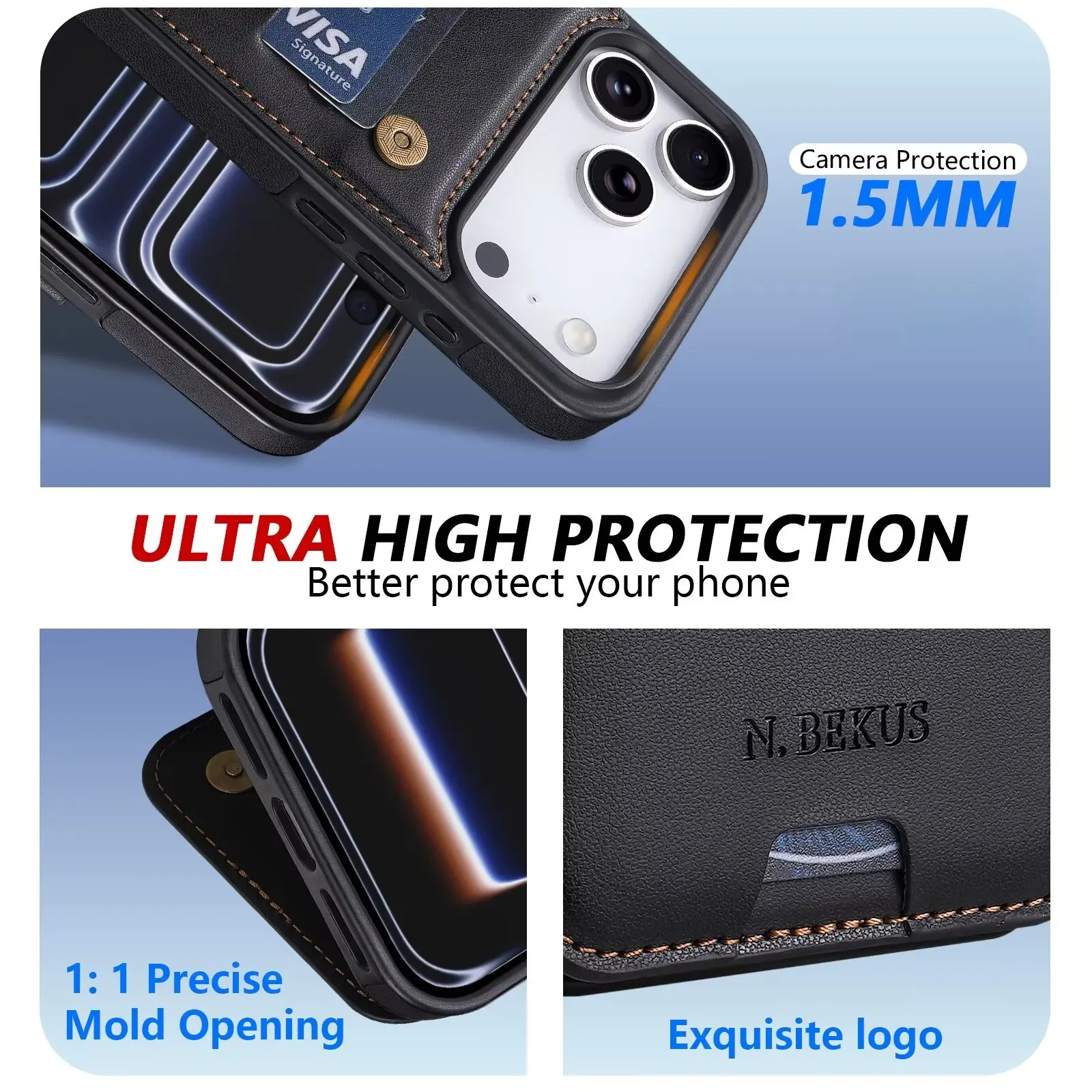 Leather Flip Wallet Card Slot Holder Protector Case - Universal Phone Cover