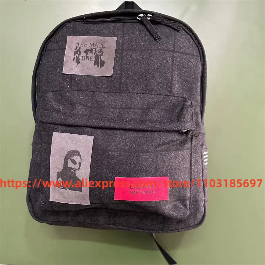 

Dark Grey Raf Simons Backpacks Men Women Patch Logo Raf Simons Bag High-capacity Lattice Zip Pocket RS Bag