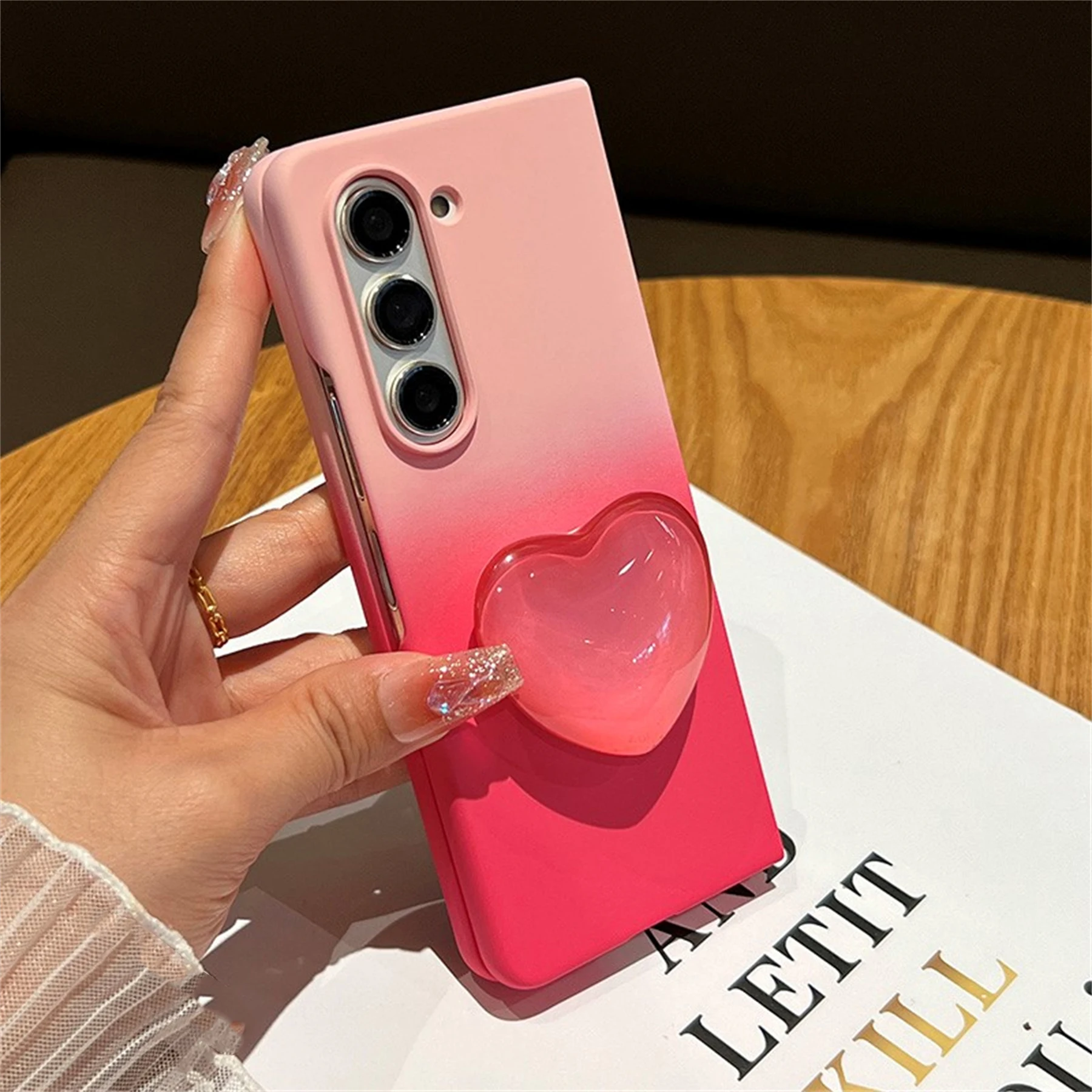 Luxury Korean Love Heart Gradient Stand Case in Candy Colors