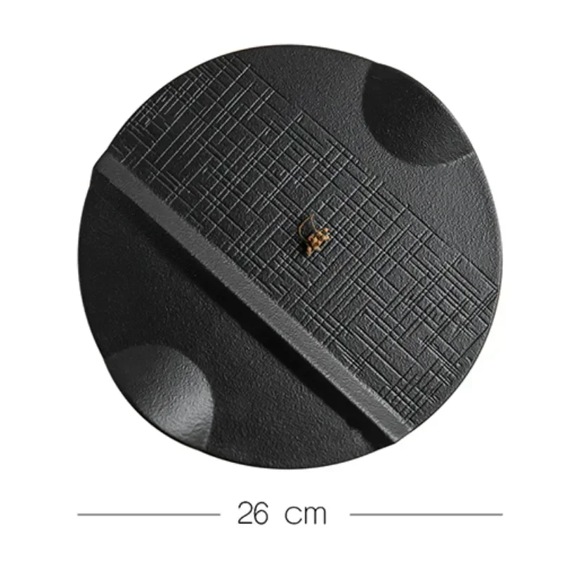 

Round Retro Food Matte Dessert Pattern Flat Plate Kitchen Fruit Black Pastry Tableware French