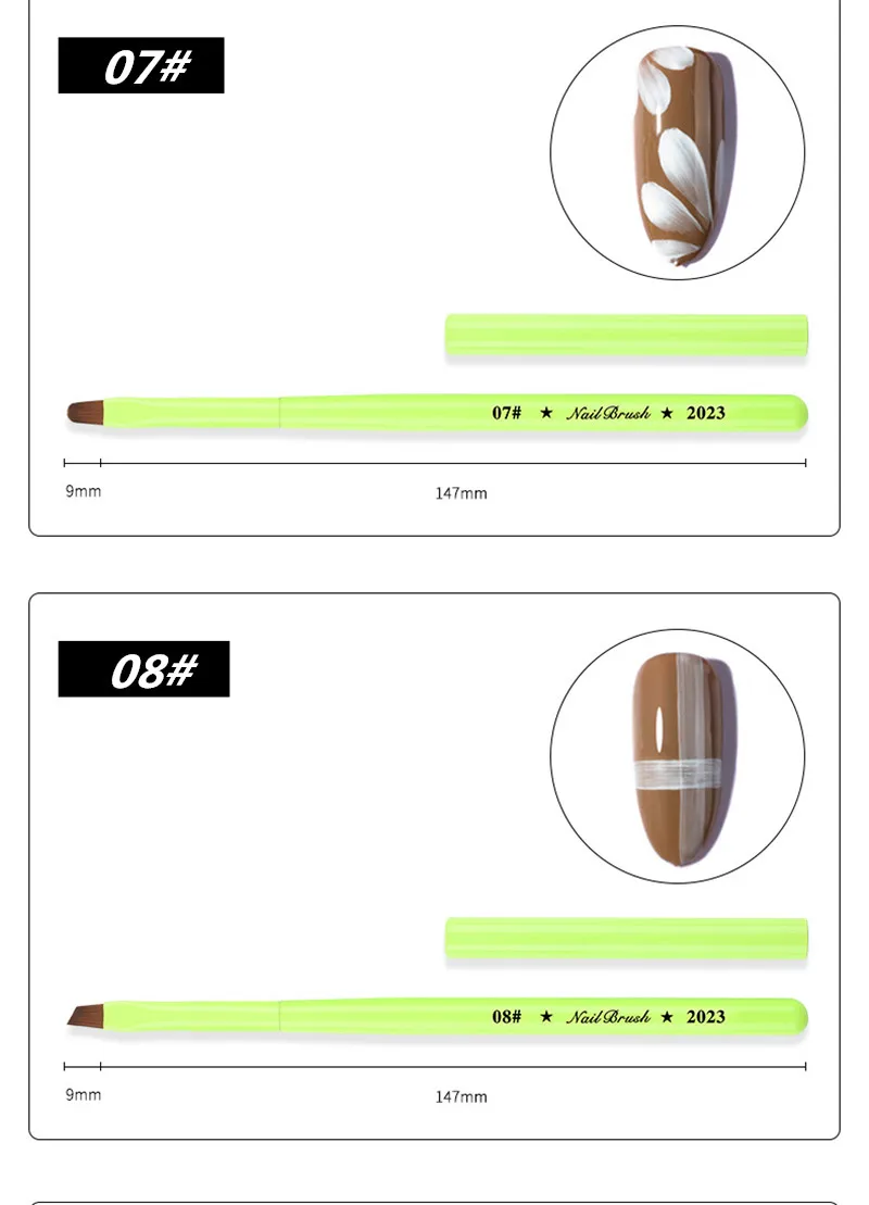 Grüner Nagelpinsel, Gelpinsel für Maniküre, Acryl, UV-Gel, Verlängerungsstift, Nagellack, Malerei, Zeichenpinsel – Detail 9