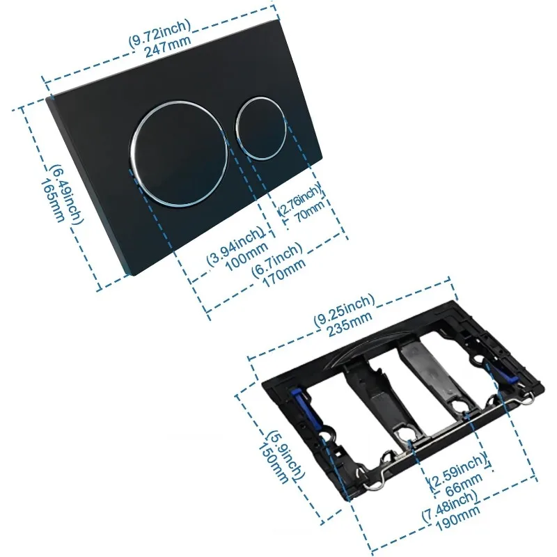 Actuator Plate Compatible with Geberit Sigma 20 Flushing Plate with Lever Set and Mounting Frame,Toilet Parts Black& Silver Ring