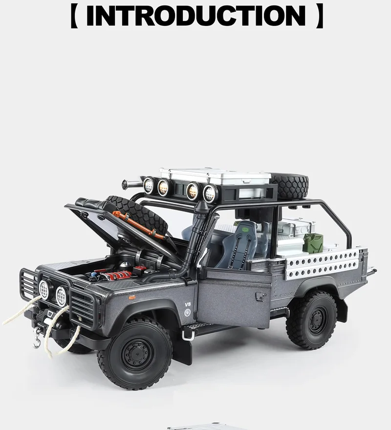 S3aa40d60f2b74f20908b33c28a51d648o 1/24 Land Range Rover Defender 110 Tomb LE Alloy Pickup Car Model Diecasts Off-road Vehicles Car Model Sound Light Kids Toy Gift