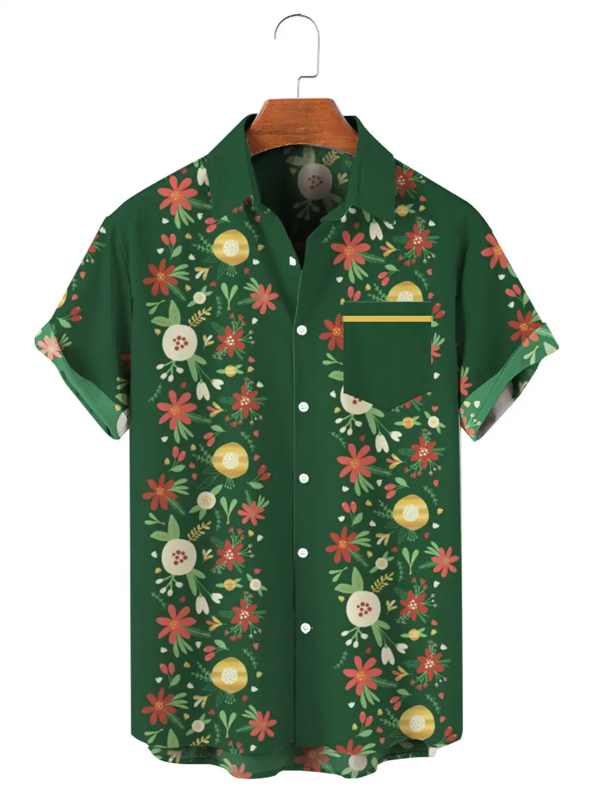 Men's Christmas Atmosphere Short sleeve shirt Green Starflower breathable fashion lapel single button men's shirt cccp standard summer men s short sleeved top simple atmosphere trend style luxury men s clothing s 3xl