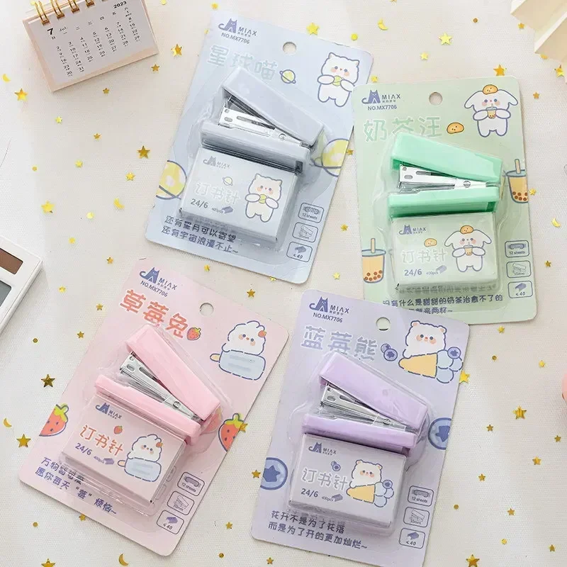 Mini Stapler Set with Staples Cute Rabbit Bear Paper Binder Stationery Office Binding Tools School Supplies