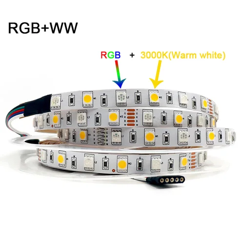 방수 RGB LED 스트립, 유연한 라이트 벨트, LED 리본 테이프, 홈 장식, 24V RGBW 램프 스트립, 5M 300LED, 5050 DC12V 60LED/M 4