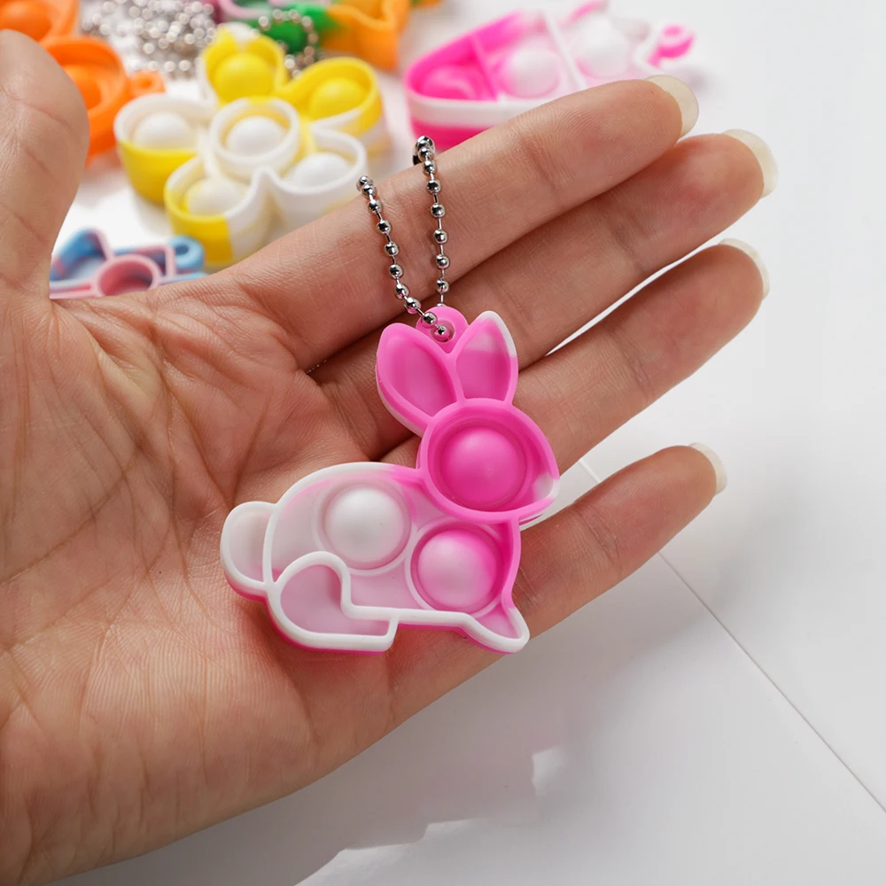 10Pcs Cute Bunny Egg Mini Pop Keychain Toddler Sensory Finger Decompressing Fidget Toys For Easter Party Favors Birthday Gift Fidget Toys Party Toys Toy Gift Filler Pop Keychain Toys