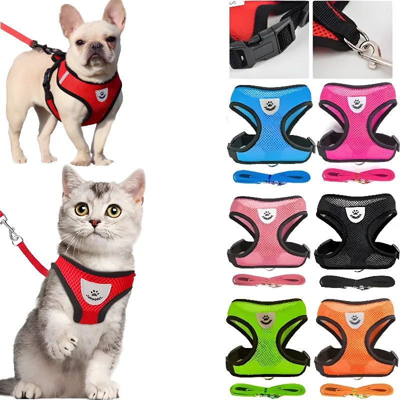 

Dog cat Harness Walking Lead Leash Vest style chest strap dog harness strap Collar Polyester Adjustable Mesh cats harness