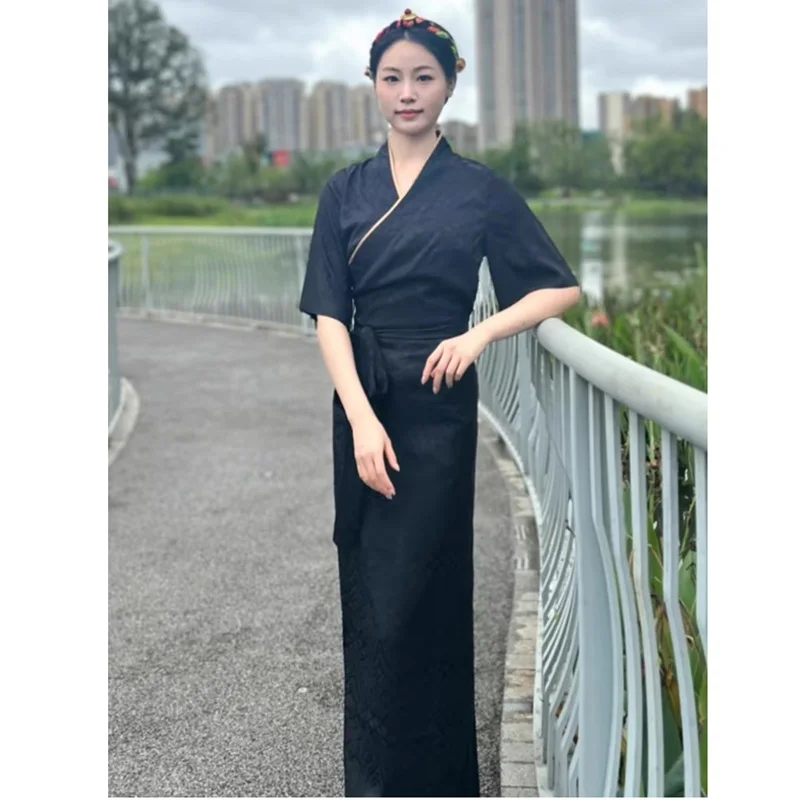 Tibet Dress Chinese Women'S Tibetan Style Trumpet Short Sleeved Tibetan Clothing Summer Dress For Women AA6679