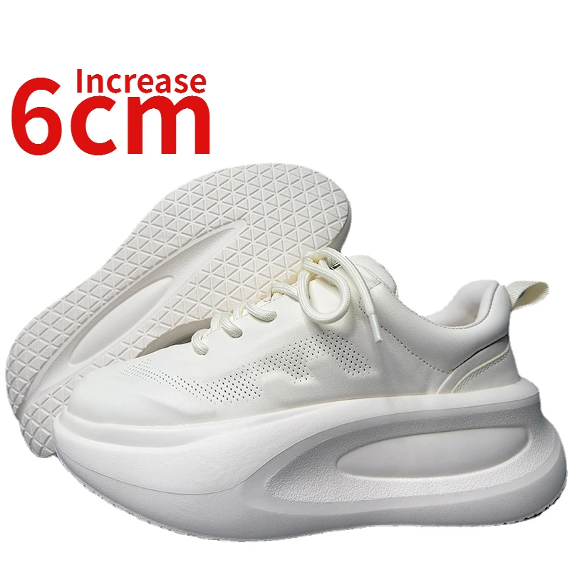 

European/American Fashion Casua Sports Shoes for Men Increased 6cm Bread Design Genuine Leather Elevated Ins Trends Dad's Shoes