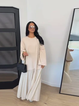 Oversized Flare-Sleeve Maxi Dress Crew-Neck Tiered Loose-Fit Spring Casual Long Dresses Flowy 2026 Summer All-match Solid Outfit 1
