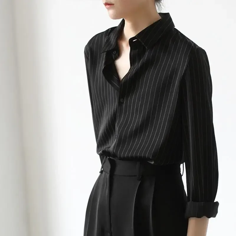 

Deeptown Black Striped Women Shirts Office Wear Long Sleeve Blouses Korean Fashion Casual Female Shirts Vintage Elegant Chic Top