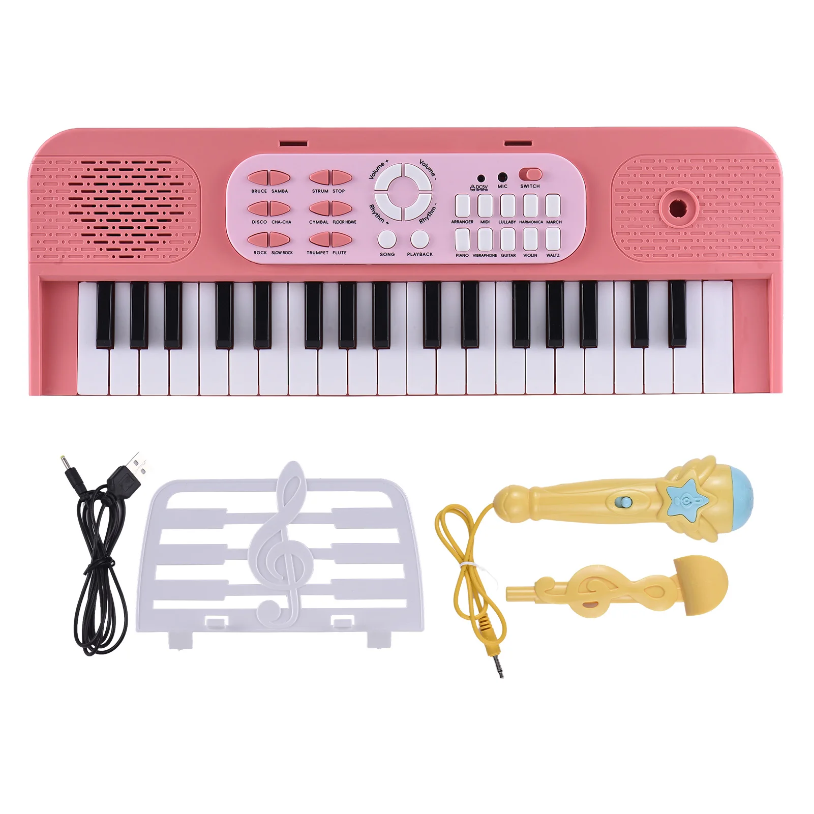 37 Key Electronic Keyboard Piano 7 Tones 8 Drum Group 24 Demos Single Speaker Musical Instrument with Music Score Stand