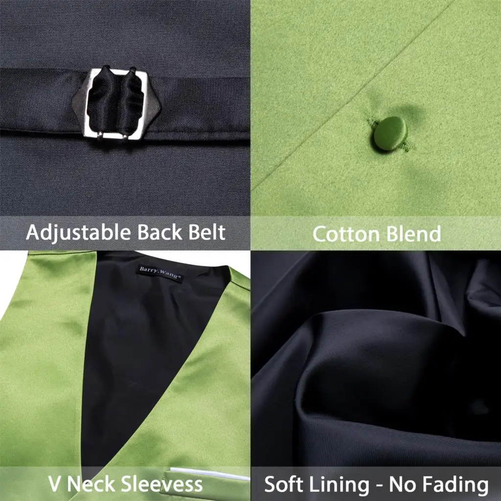 Elegant Mens Vest Wedding Formal Solid Pain Light Green Waistcoat Bowtie Set Business Party Male Sleeveless Jacket Barry Wang