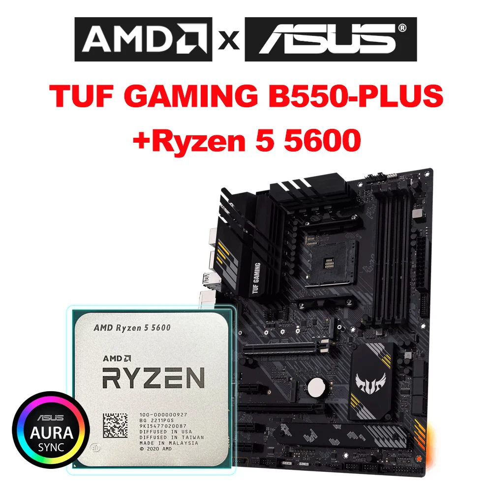 Asus New Tuf Gaming B550M Plus Scheda Madre + Amd Nuovo Processore Cpu Ryzen 5 5600 Am4 3.5 Ghz Six-Core Ddr4 Micro-Atx 128G