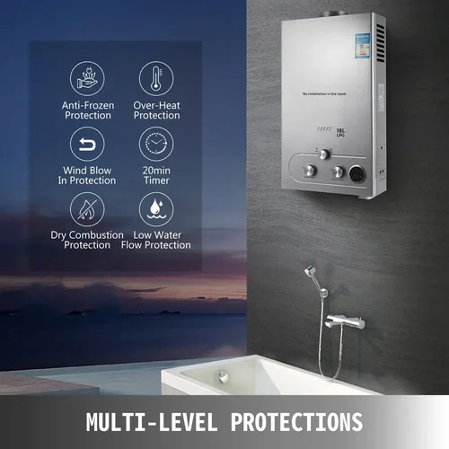 LPG 인스턴트 액화 석유 가스 온수기, 스테인리스 스틸 보일러 키트, 휴대용, 6L, 8L, 10L, 12L, 16L, 18L, 36KW 2