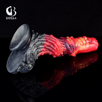 GEEBA Soft Long Silicone Dildo With Powerful Suction Cup Octopus Tentacle Texture Big Penis  Flexible Anal Toys Gay Sex Shop 5