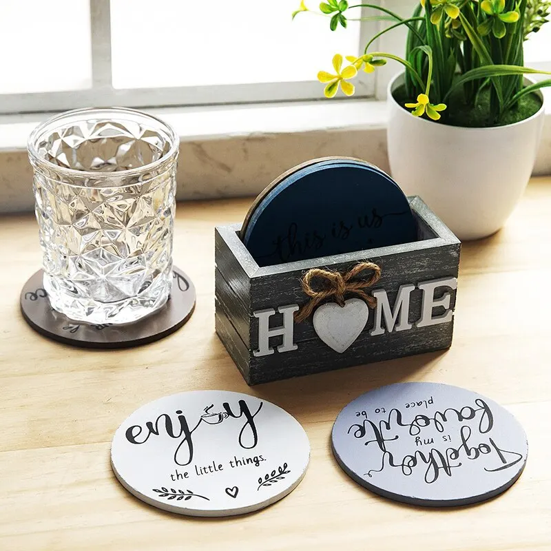 Home Love Wooden Coaster Set: Insulated, Anti-Scald Kitchen & Tableware Decor Accessory