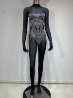 Women Sexy Sparkling Rhinestone Stretch Jumpsuit Nightclub Evening Party Wear Drag Queen Singer Dancer Stage Performance Costume