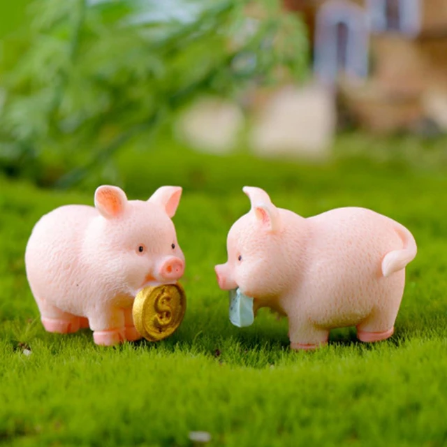 Cute Resin Money Lucky Pig Figurine Statue DIY Miniature Garden