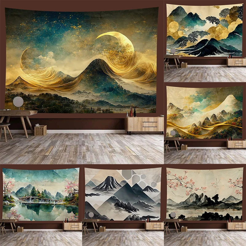 Chinese style landscape painting background tapestry room decoration wall background cloth living room home decoration 5