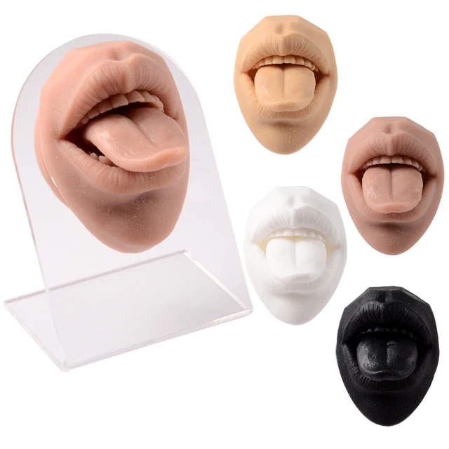 Silicone Tongue & Mouth Piercing Practice Model Custom with Logo on Stand