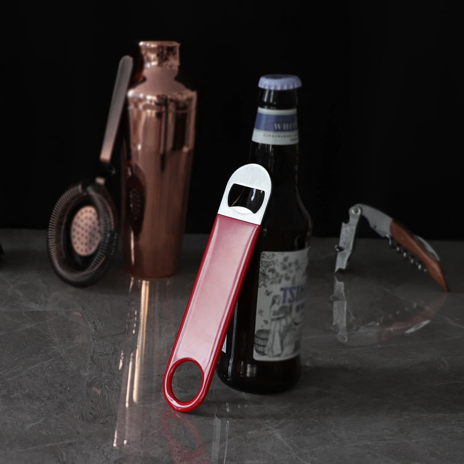 Premium Rubber-Coated Stainless Steel Bottle Opener, 7-Inch, Professional Speed Design
