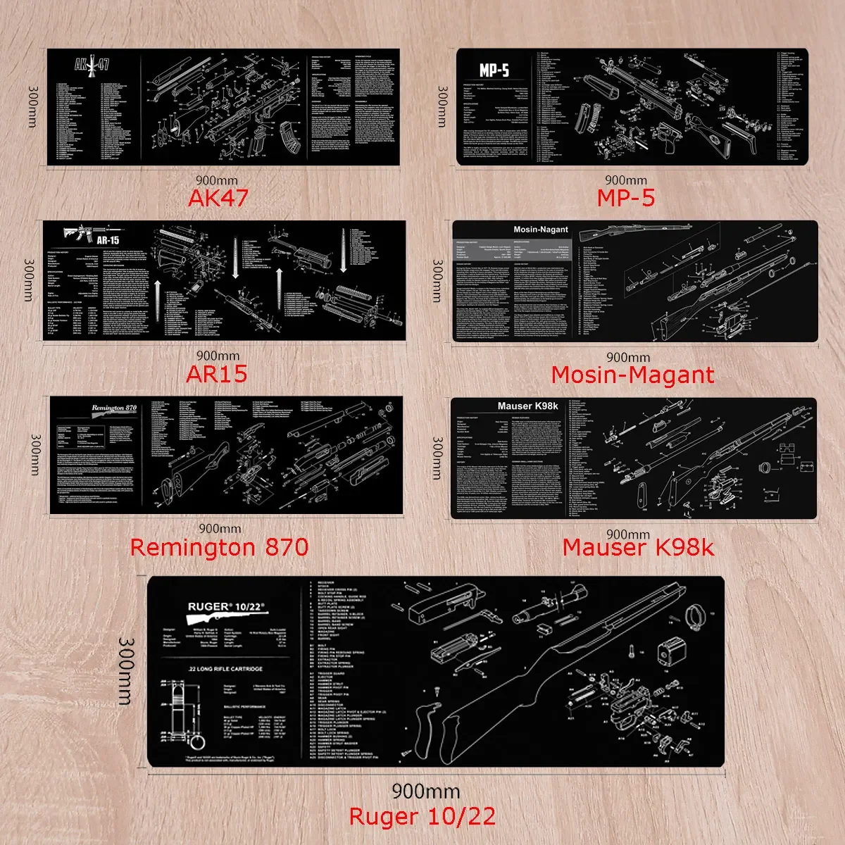 Glock 17 19 Gun Cleaning Rubber Mat Mouse Pad For AR15 AK47 Gen5 1911 CZ-75 P320 CZ shadow2 SA Remington 870 MP5 Gun Pad gun cleaning mat