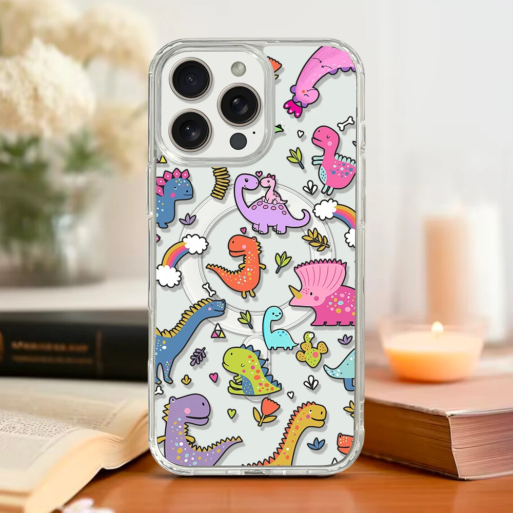 Adorable Dinosaur-Themed Magnetic Transparent Phone Case