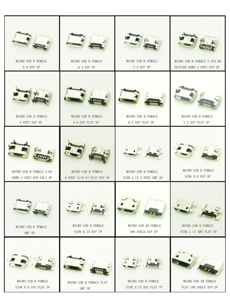 

100PCS Mixing Micro USB 2.0 Connector USB 2.0 Jack Female For Phone Tabletels Speakers etc Charging Socket