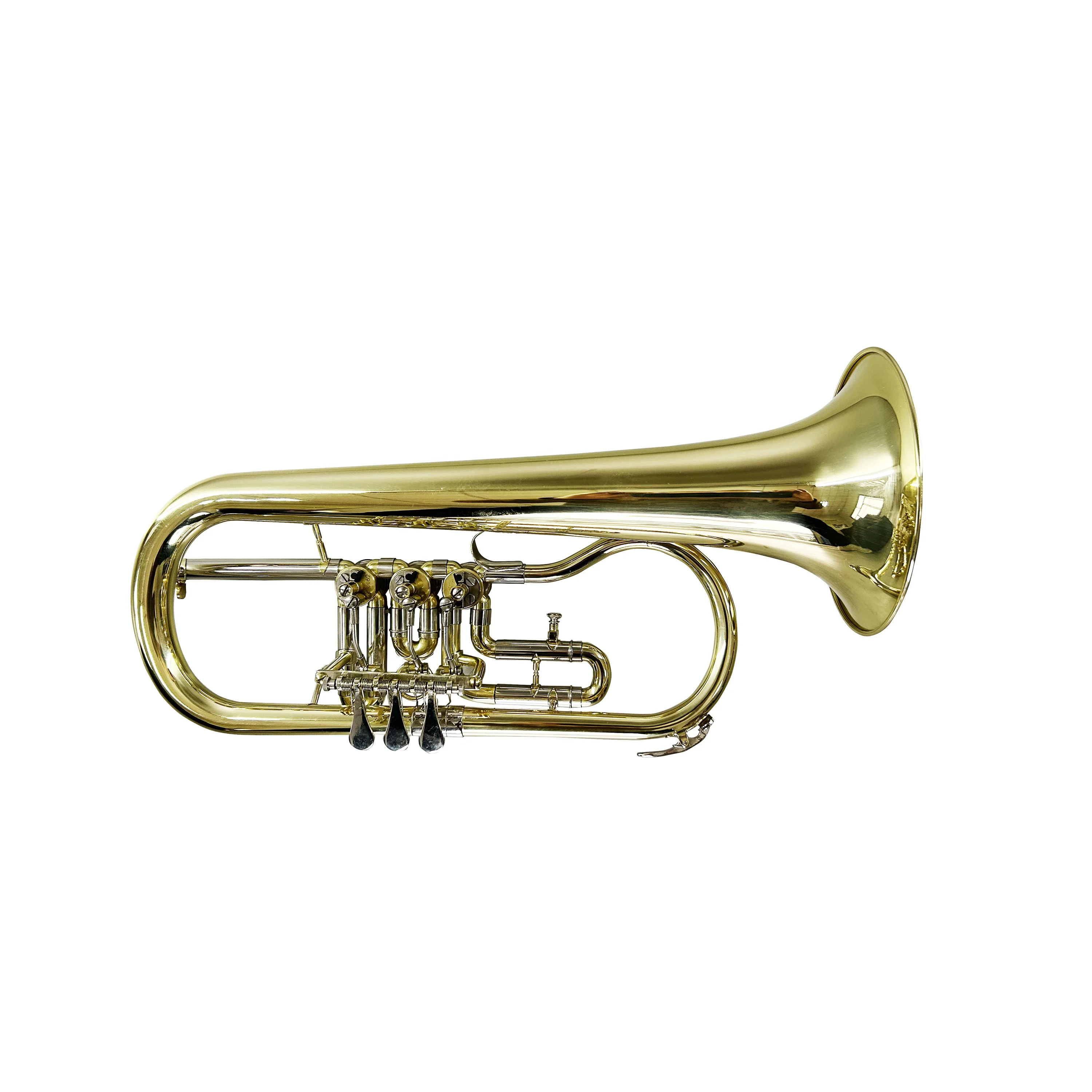 SEASOUND Professional BB Tone Flugelhorn Rotary Piston Brass Trumpet Wind Instrument JYFG411 With Gold Surface