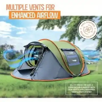 Camping Tent - 4-Person Easy Pop Up Tent with 2 Doors - UPF50+ Waterproof 6