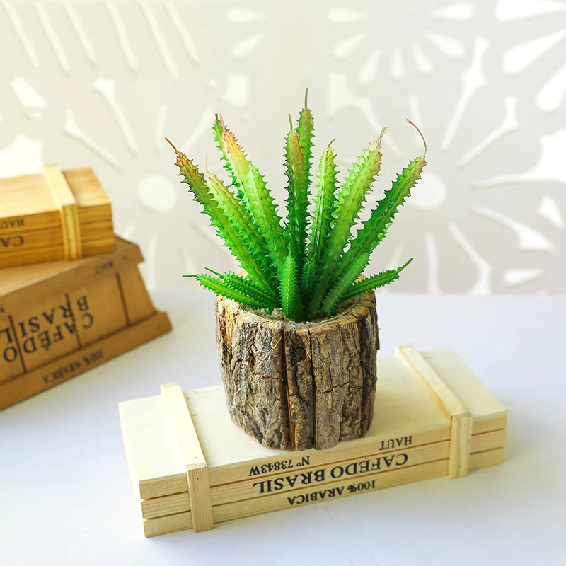 

Home Decor Creative Wooden Pile Pot Simulated Succulent Pot Plant Crafts Interior Tabletop Cabinet Ornament Artificial Flower