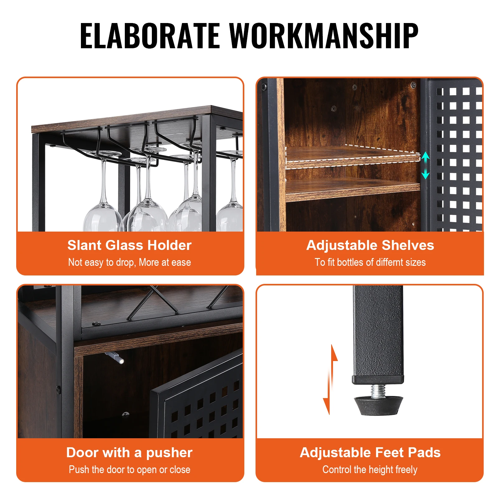 Wooden Wine Bar Cabinet for Liquor and Glasses