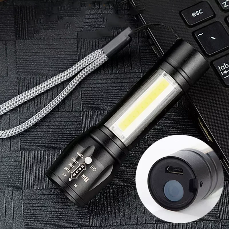 

LED Glare Flashlight Aluminum Alloy USB Charging COB Mini Telescopic Zoom 511 Outdoor Multi-Function Flashlight