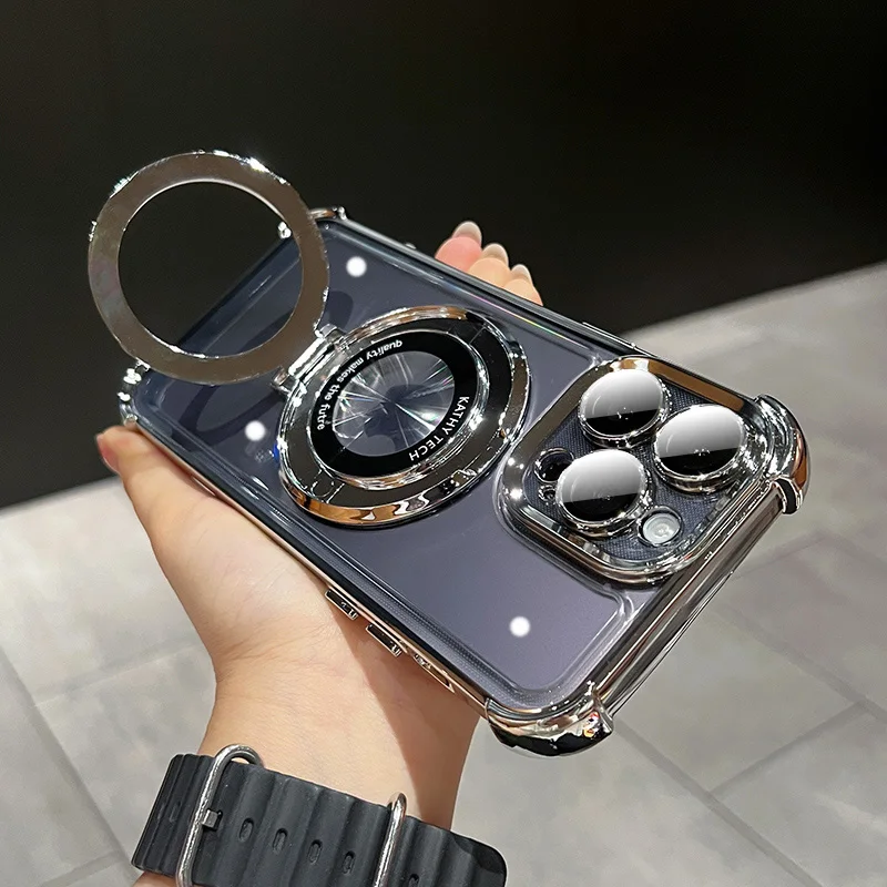 Luxury Plated Magnetic Wireless Charging Shockproof Clear Case